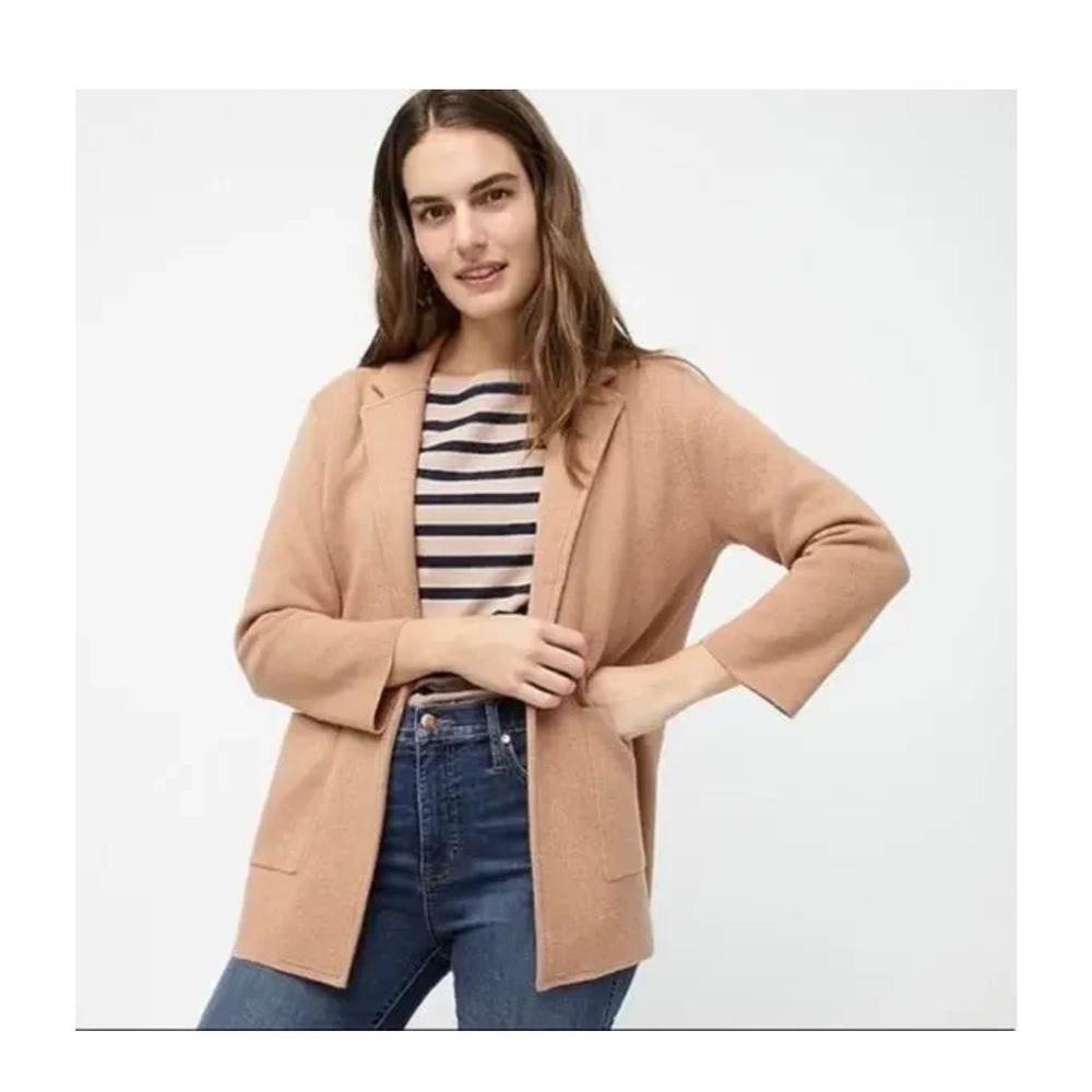 J.Crew Sophie Open Front Blazer Sweater Camel Tan Merino Wool Blend Womens XS